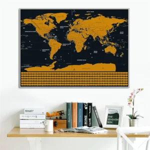 Zdrapka mapa świata z flagami na ścianę Niebieski