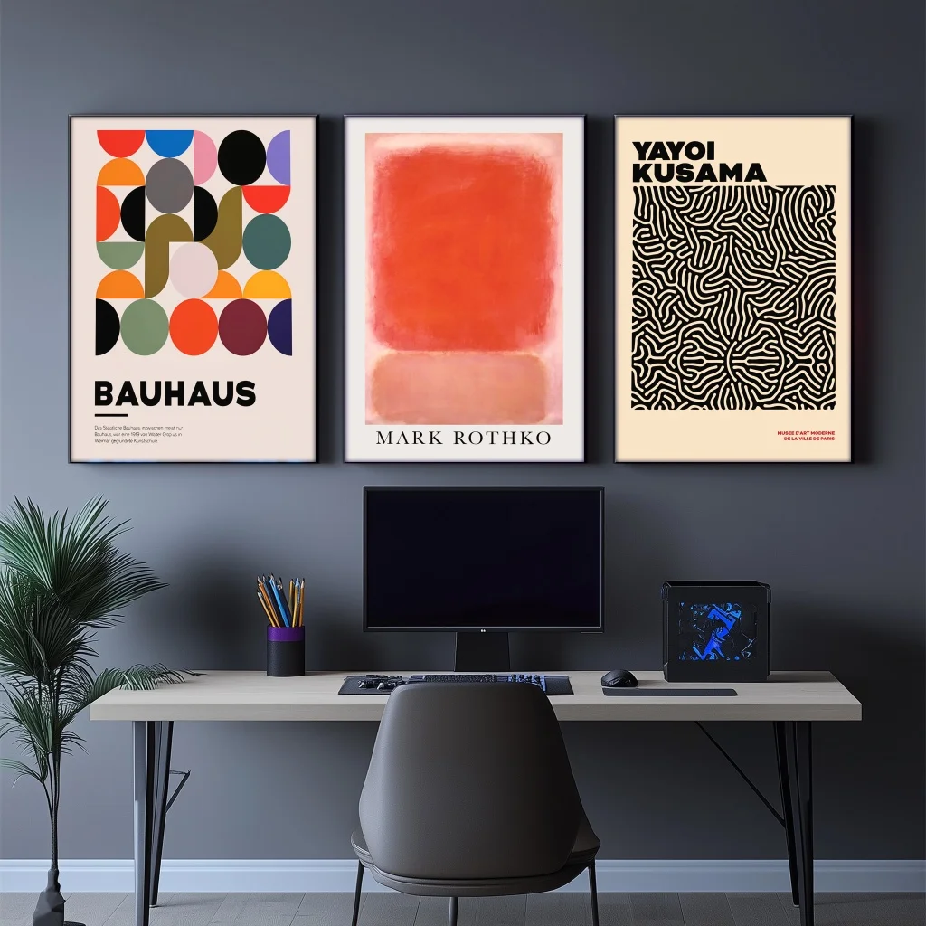 Zestaw plakatów Bauhaus - abstrakcyjna geometria Burgundia