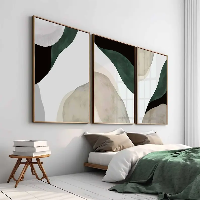 Zielono-złota geometria - zestaw 3 plakatów Zielony