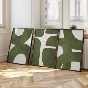 Zestaw plakatów mid-century modern - moda i abstrakcja Biały