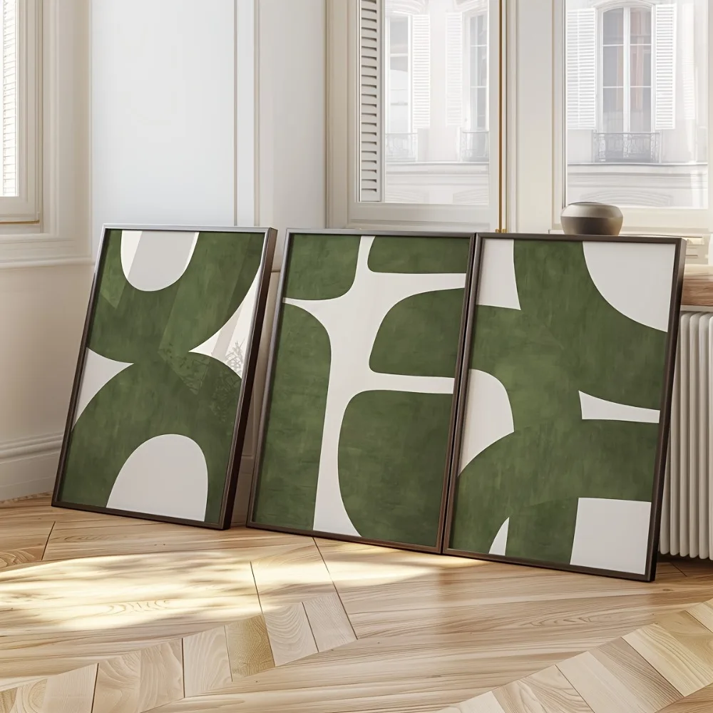 Zestaw plakatów mid-century modern - moda i abstrakcja Biały