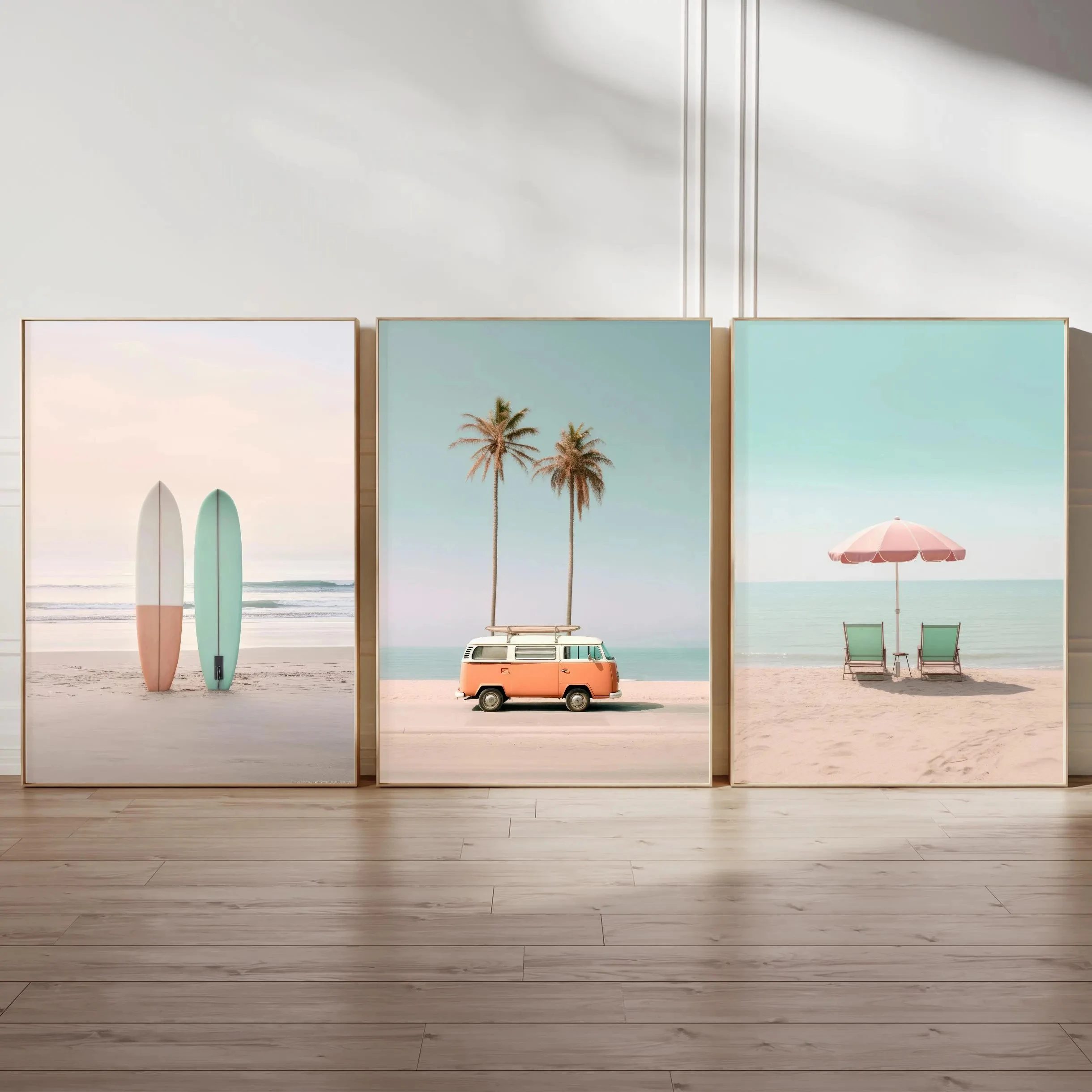 Zestaw plakatów retro surf Biały