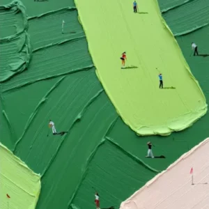 Zielone pole golfowe – abstrakcyjny plakat 3D Niebieski