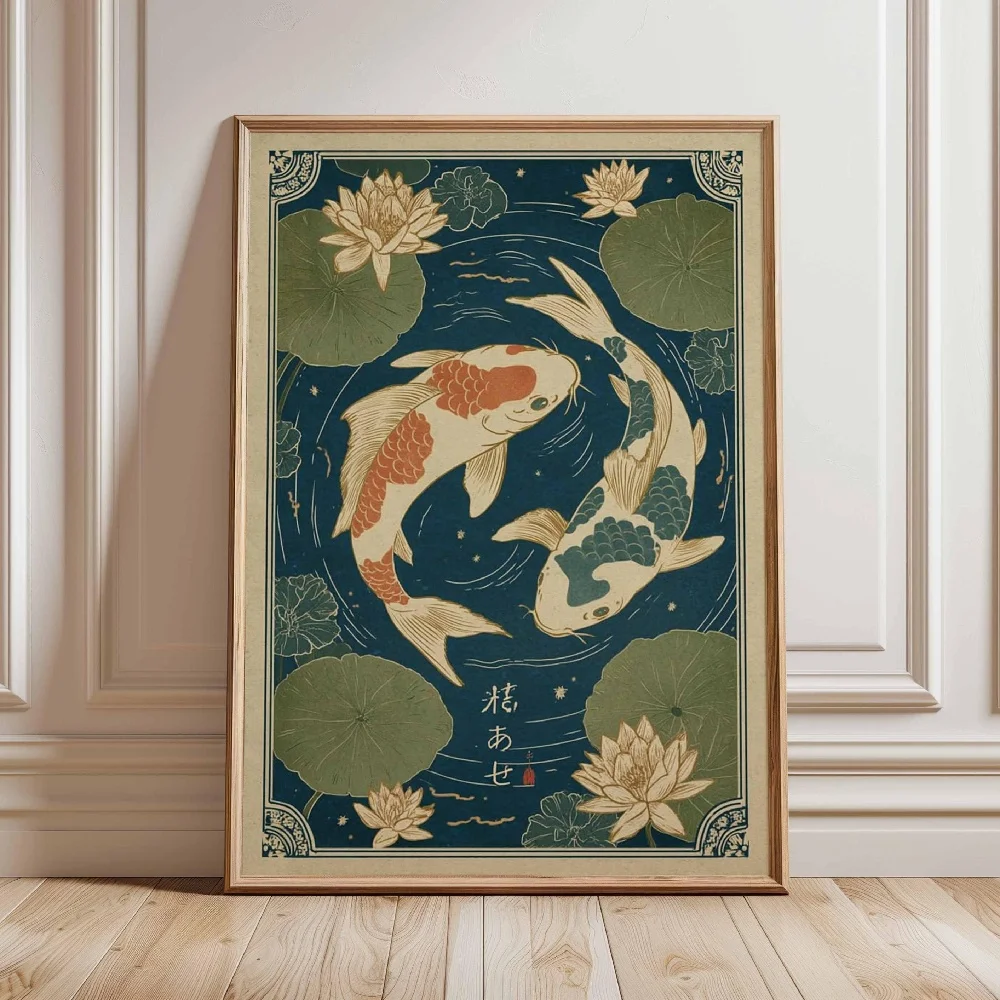 Złote rybki koi w stawie - plakat zen Kawa