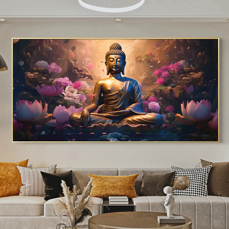 Złoty Budda nowoczesna sztuka religijna Czarny