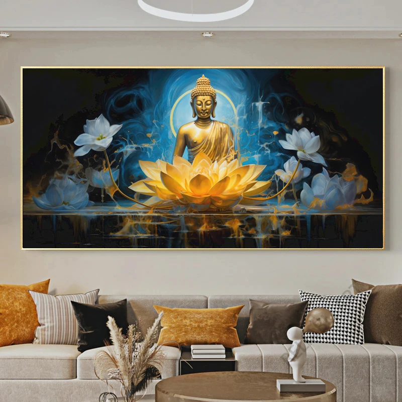 Złoty Budda nowoczesna sztuka religijna Jasnozielony