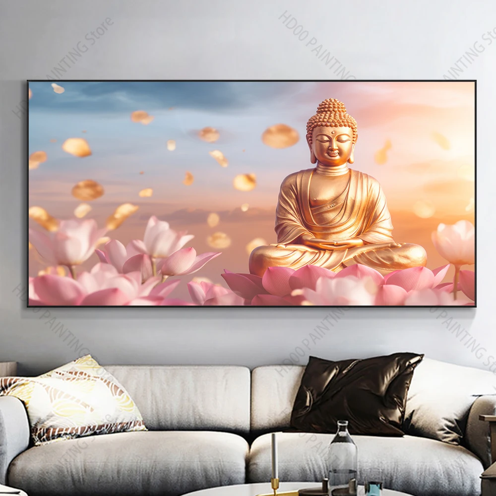 Złoty Budda nowoczesna sztuka religijna Jasny