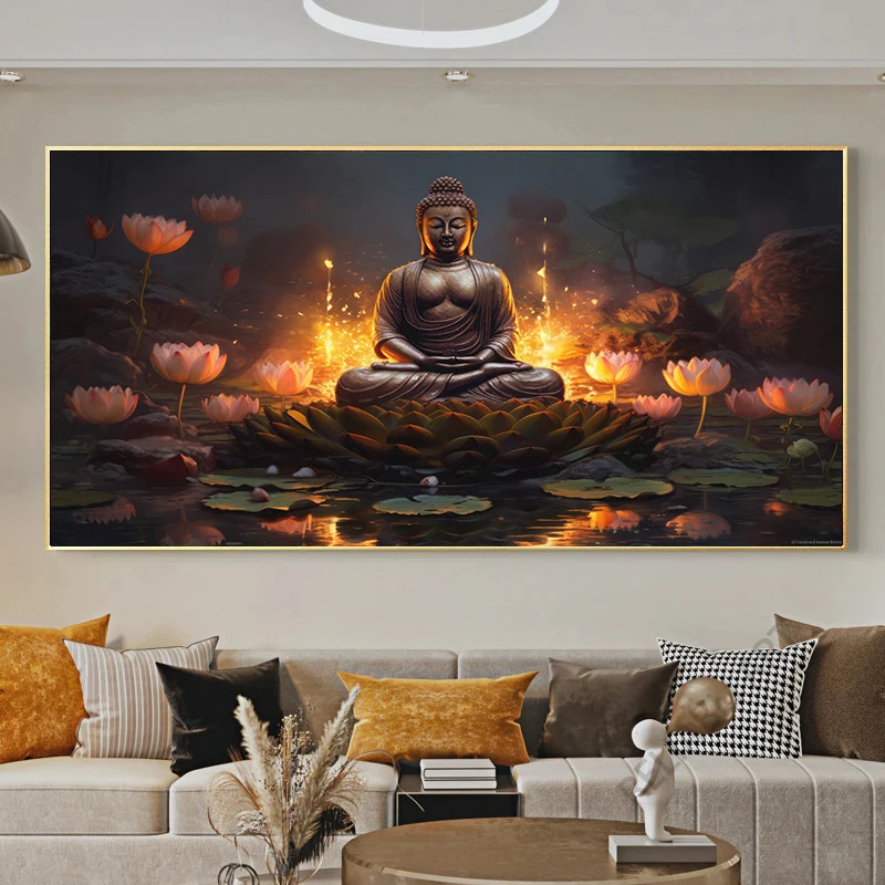 Złoty Budda nowoczesna sztuka religijna Niebieski