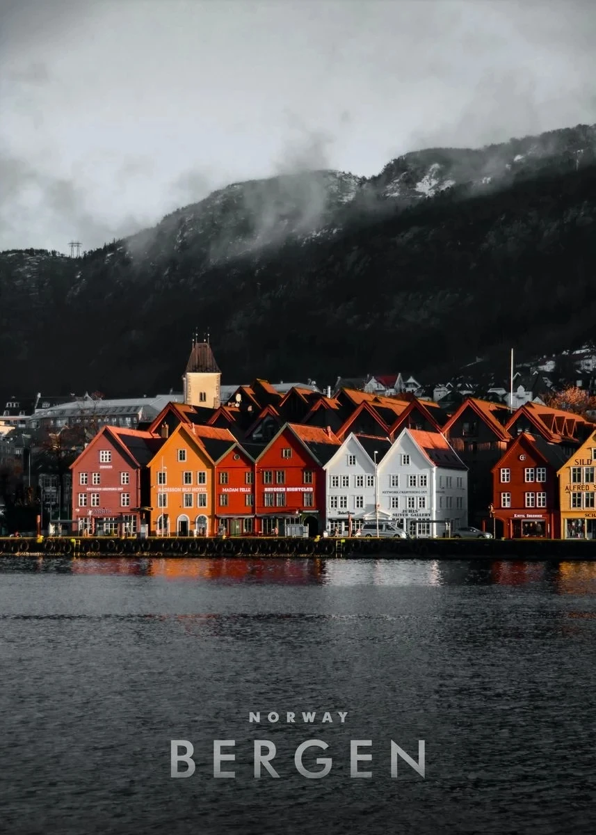 Zorza polarna nad Norwegią - plakat krajobraz Biały