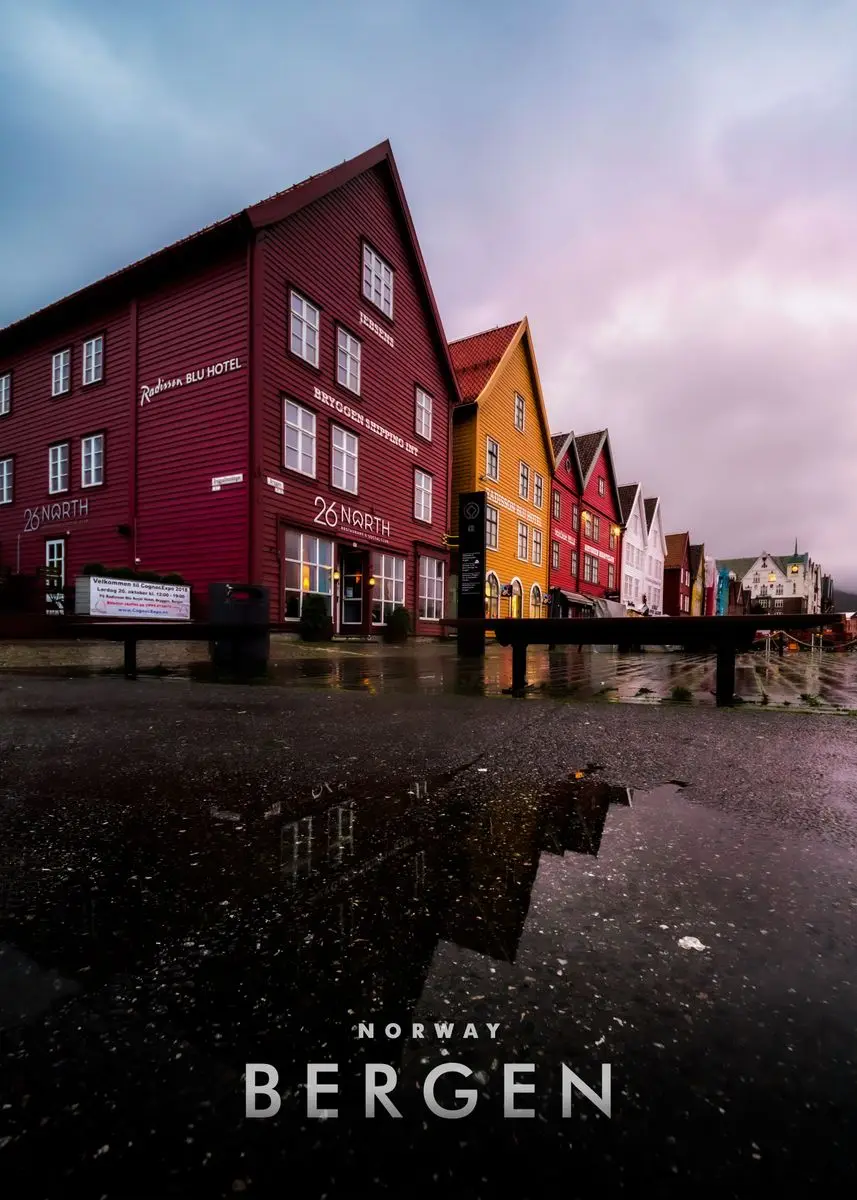 Zorza polarna nad Norwegią - plakat krajobraz Czerwony