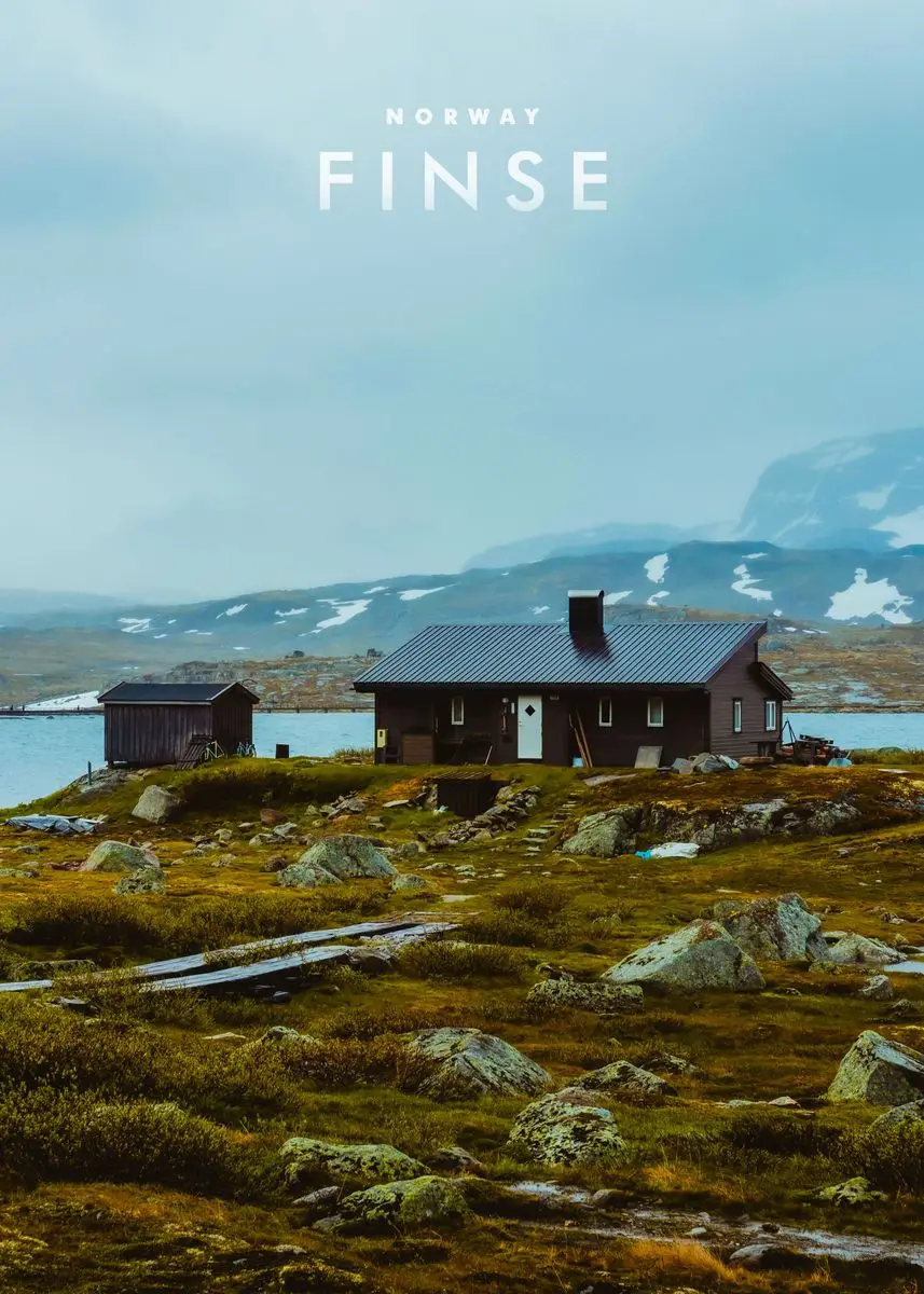 Zorza polarna nad Norwegią - plakat krajobraz Jasnoszary