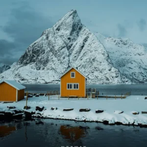 Zorza polarna nad Norwegią - plakat krajobraz Zielony
