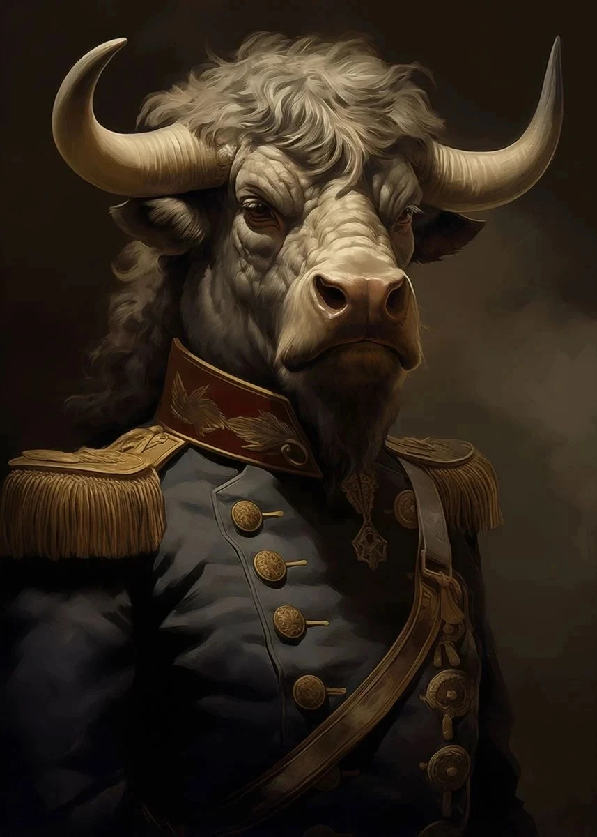 Zwierzęce głowy w stroju dworskim - plakat surrealistyczny Zielony